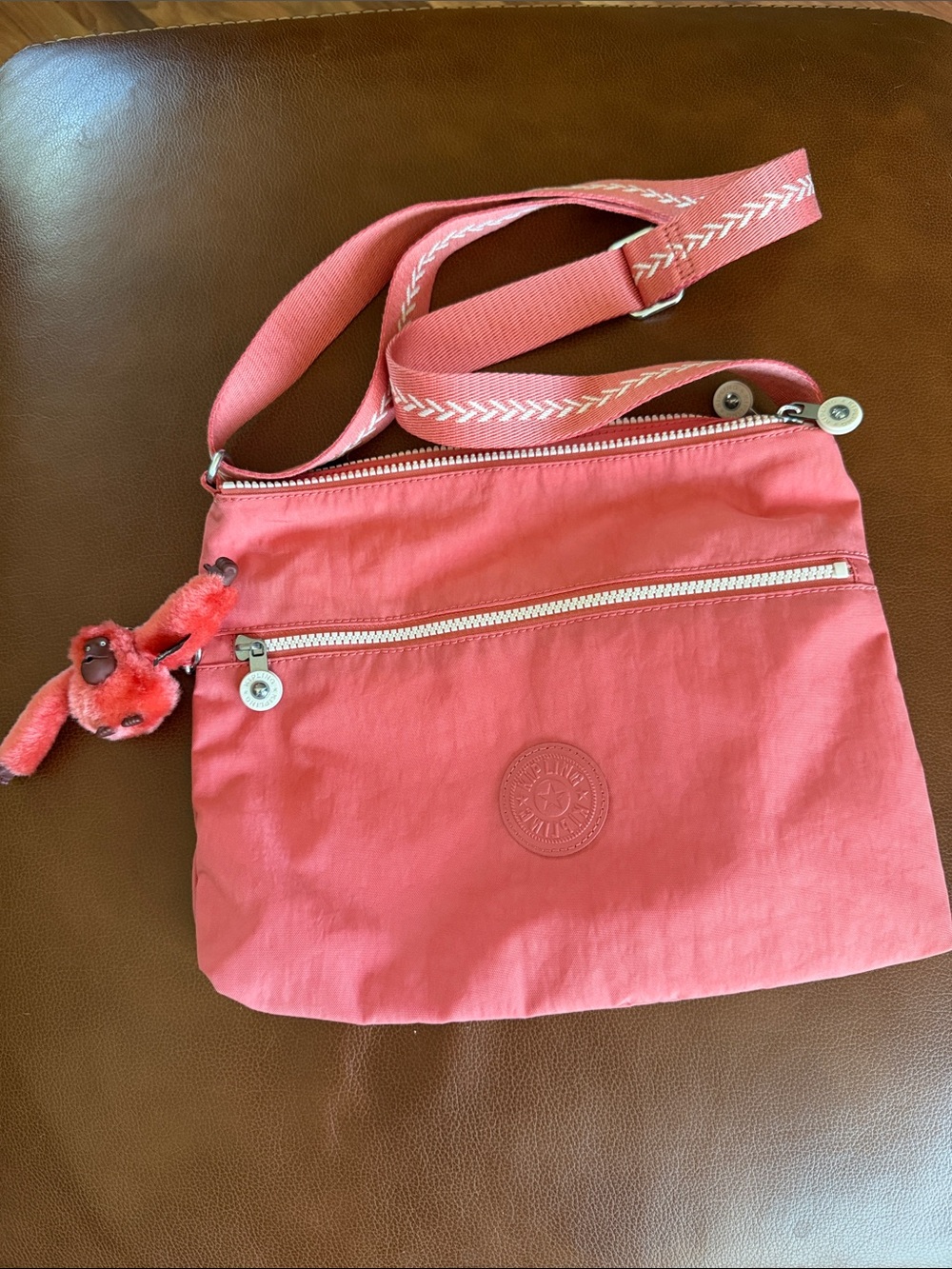 Kipling Coral Pink Lightweight Crossbody with Monkey Charm